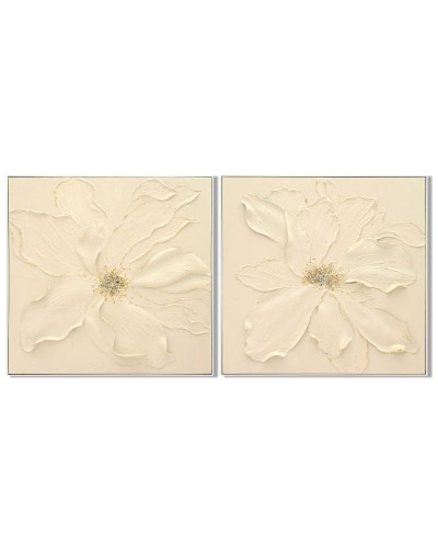 Cuadro Home ESPRIT Beige Flor Shabby Chic 82 x 4,5 x 82 cm (2 Unidades)