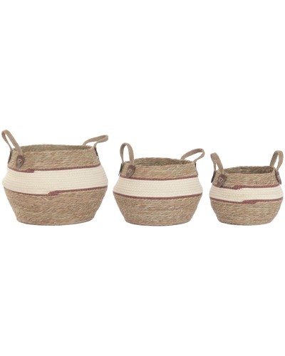 Juego de Cestas Home ESPRIT Melocotón Natural Fibra natural (3 Piezas)