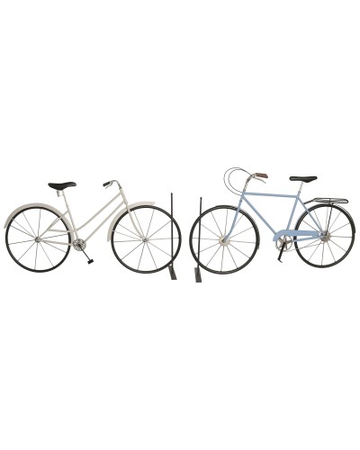Decorazione da Parete Home ESPRIT Bianco Nero Celeste Bicicletta Shabby Chic (2 Unità)