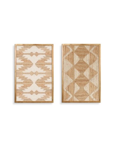 Painting Home ESPRIT Natural Boho With relief 40 x 3 x 60 cm (2 Units)