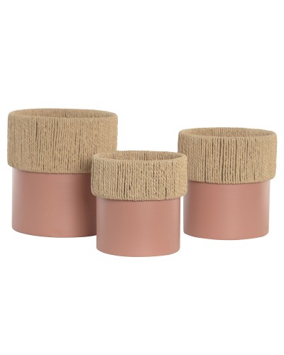 Macetero Home ESPRIT Natural Rosa claro Hierro Fibra Urbano (3 Piezas)