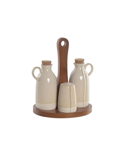 Ensemble salière et poivrier Home ESPRIT Beige Acacia Grès Urbaine 19 x 16 x 22,5 cm