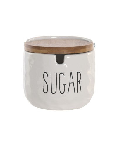 Sockerströare Home ESPRIT Vit Naturell Bambu Porslin 10 x 10 x 9 cm