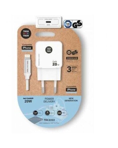 Cargador de Pared +Cable Lightning MFI Tech One Tech Blanco 20 W