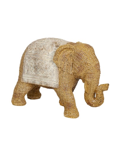 Statua Elefante Romimex in Beige Rattan Poliresina - Decorazione Unica per la Casa, 29 x 20 x 12cm