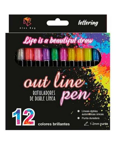 Tuschpennor Alex Bog Outliner Multicolour 12 Delar Bakverk