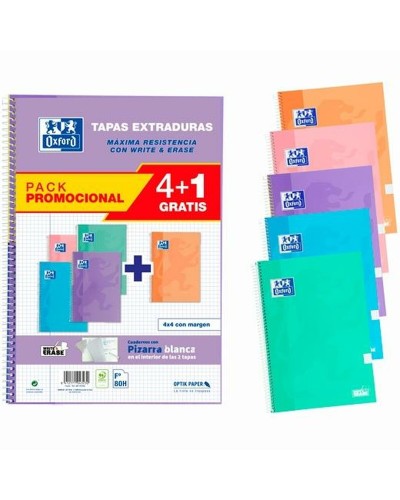 Lot de cahiers Oxford Write&Erase Multicouleur Din A4 80 Volets 21,5 x 31,5 cm 5 Pièces