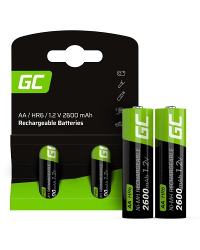 2 Batterie AA Stilo Ricaricabili Green Cell 2600 mAh 1.2V GR05