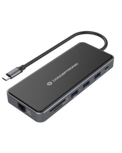 DOCKING STATION 12-in-1 USB 3.2 GEN.1 - 2x HDMI, VGA, USB-C Data, 2x USB-A 3.0, USB-A 2.0, SD, TF/MicroSD, Audio, GbE LAN, 100W