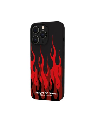 VISION OF SUPER - Cover in TPU con finitura soft touch colore nero con fiamme rosse compatibile con Apple iPhone 14 Pro Max [VO