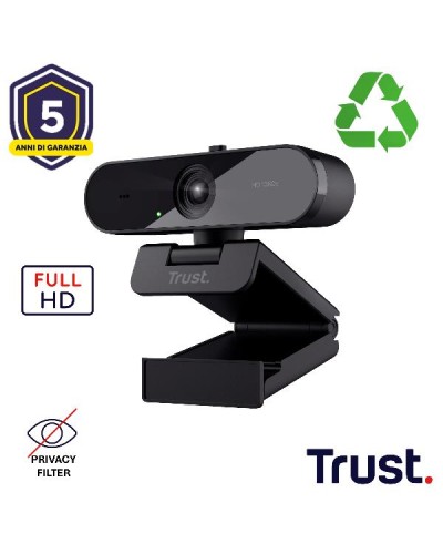 WEBCAM FULL HD 1980X1080p FILTRO PRIVACY - 85% PLASTICA RICICLATA - TRUST TW-200 - NERO