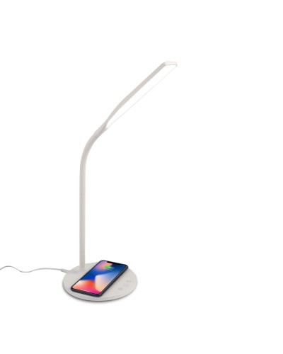WLLIGHT10W - Lampada LED con caricabatteria wireless integrato, potenza massima 10 Watt, tre tonalità di luce, braccio flessib