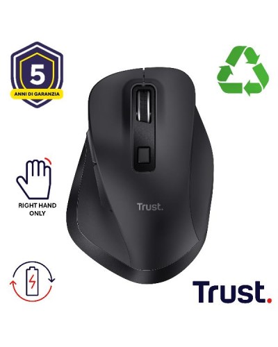 Trust Fyda Rechargeable Wireless Ergonomic Mouse - Black