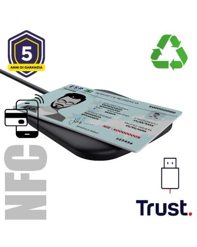LETTORE DI SMART CARD CONTACTLESS (TIPO CARTA IDENTITA'') - 85% PLASTICA RICICLATA - TRUST CETO NERO
