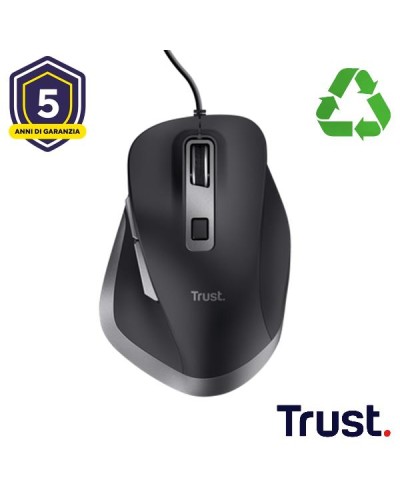 TRUST FYDA Wired Mouse, 5000 DPI, Recycled Plastic, Black