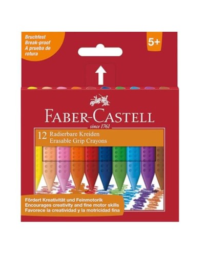 Triangular Grip Erasable Wax Crayons - 12 Pieces