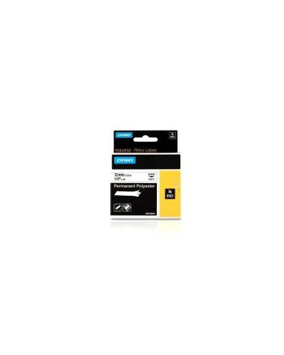 Rhino Permanent Polyester Tape 12mmx5.5m Black/White