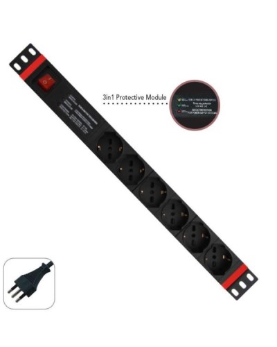1U Rackmount PDU with 6 Universal Sockets and Switch