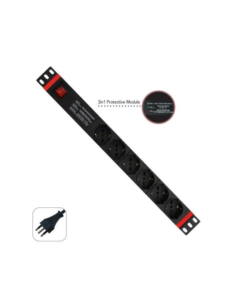 Multipresa Rack 1U 6 Prese Universali con Interruttore