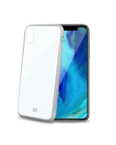 DIAMOND - Cover rigida in vetro temperato anti-graffio e bordi in TPU colore bianco compatibile con Apple iPhone Xr