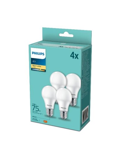 PHILIPS LAMPADINA LED A GOCCIA LUCE BIANCA CALDA CONF 4 75W