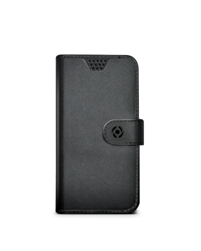 WALLYUNI - Custodia universale a libro colore nero con sistema fissaggio adesivo compatibile con gli smartphone da 4.5" a 5" di