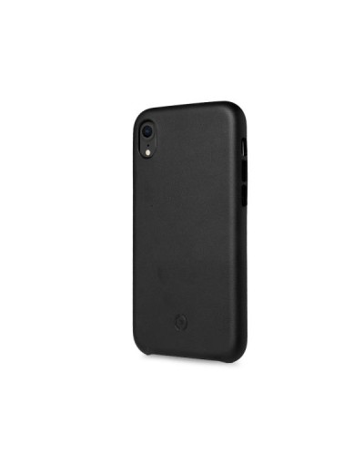 SUPERIOR - Cover in pelle sintetica con copertura tasti in alluminio colorato, colore nero compatibile con Apple iPhone Xr