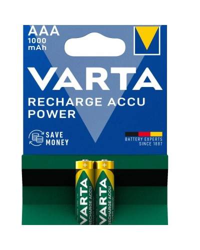 Varta Batteria Ricaricabile AAA MiniStilo, 1000 mAh, Confezione da 2 Pezzi, Pre-caricate