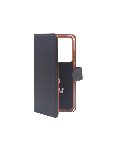 WALLY - Custodia a libro in pelle sintetica con chiusura flap magnetico, slot per carte e funzione stand colore nero compatibil