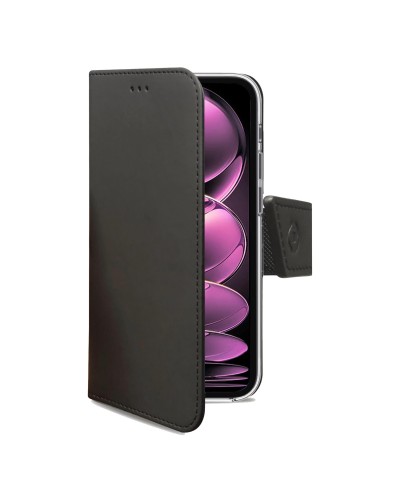 WALLY - Custodia a libro in pelle sintetica con chiusura flap magnetico, slot per carte e funzione stand colore nero compatibil