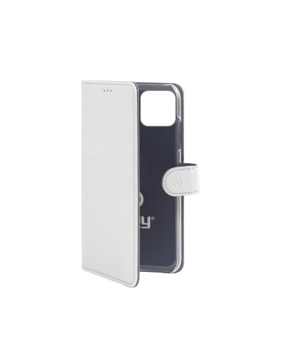 WALLY - Custodia a libro in pelle sintetica con chiusura flap magnetico, slot per carte e funzione stand colore bianco compatib