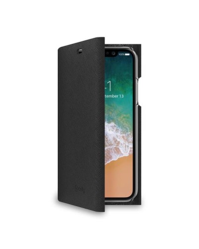 SHELL - Custodia ad agenda con finitura saffiano, slot per carte e funzione stand compatibile con Apple iPhone Xs/ iPhone X