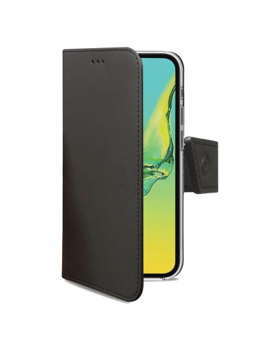 WALLY - Custodia a libro in pelle sintetica con chiusura flap magnetico, slot per carte e funzione stand colore nero per Samsun