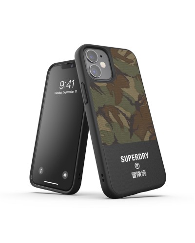 SUPERDRY - Cover in TPU+Policarbonato flessibile anti-urto con intarsiatura in tela colore mimetico verde compatibile con Apple