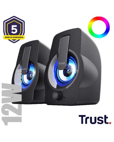 SET ALTOPARLANTI SPEAKERS 2.0 12W PICCO (6W RMS) ILLUMINATI LED RGB - TRUST GEMI - NERO