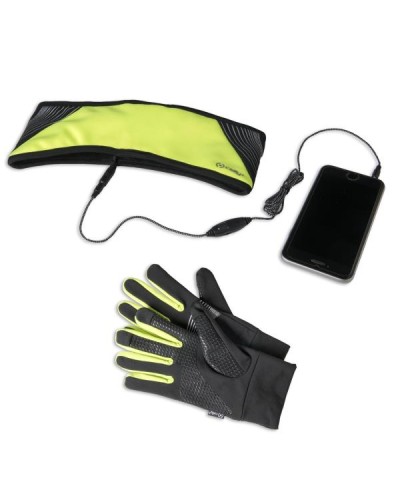 SPORTKIT - Kit guanti touch utilizzo sportivo, materiale tecnico, permette utilizzo sui touch display + fascia sportiva con aur