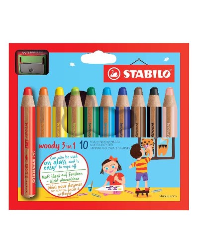PASTELLI WOODY 3 IN 1 - Astuccio 10 pezzi + temperino