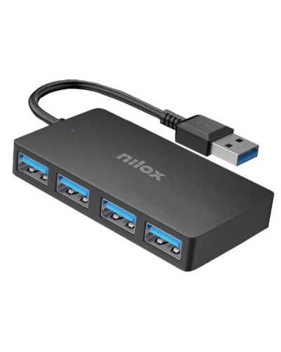NILOX TECH - Hub con 4 porte USB-A 3.2 Gen1, connettore USB-A 3.2 output, lunghezza cavo 13 cm, velocità fino a 5 Gbps