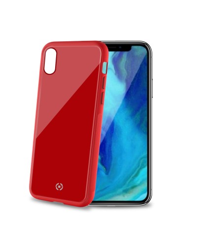 DIAMOND - Cover rigida in vetro temperato anti-graffio e bordi in TPU colore rosso compatibile con Apple iPhone Xr