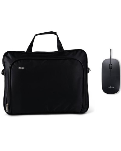 NILOX TECH - Borsa per Notebook/Laptop fino a 15.6", manico e tracolla, cerniera in metallo + Mouse ottico USB 1200 DPI, lunghe