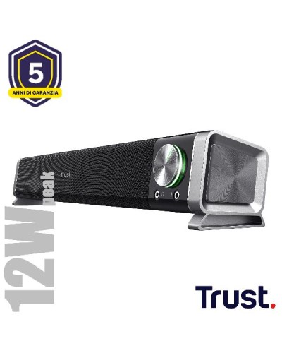 SOUNDBAR SPEAKERS 12W PICCO (6W RMS) CON INGRESSO AUX E CUFFIA - TRUST ASTO NERO/ALLUMINIO