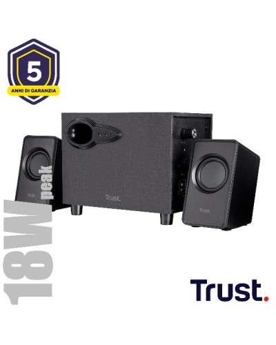 SET ALTOPARLANTI SPEAKERS 2.1 18W PICCO (9W RMS) CON SUB WOOFER LEGNO - TRUST AVORA - NERO