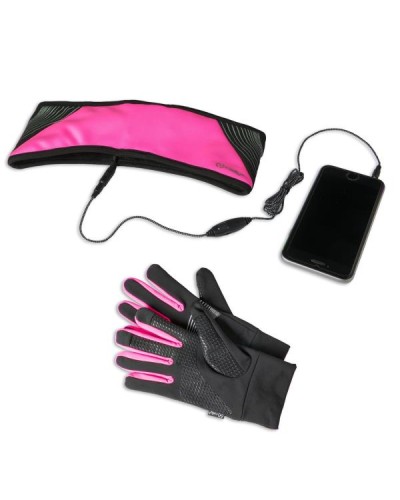 SPORTKIT - Kit guanti touch utilizzo sportivo, materiale tecnico, permette utilizzo sui touch display + fascia sportiva con aur