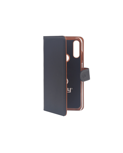 WALLY - Custodia a libro in pelle sintetica con chiusura flap magnetico, slot per carte e funzione stand colore nero compatibil