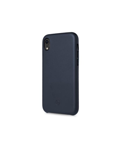 SUPERIOR - Cover in pelle sintetica con copertura tasti in alluminio colorato, colore blu compatibile con Apple iPhone Xr