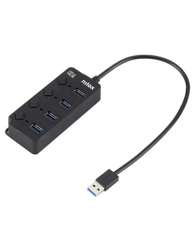 NILOX TECH - Hub con 4 porte USB-A 3.2 Gen1, switch, compatibile con USB-A 2.0, indicatori LED, connettore USB-A output