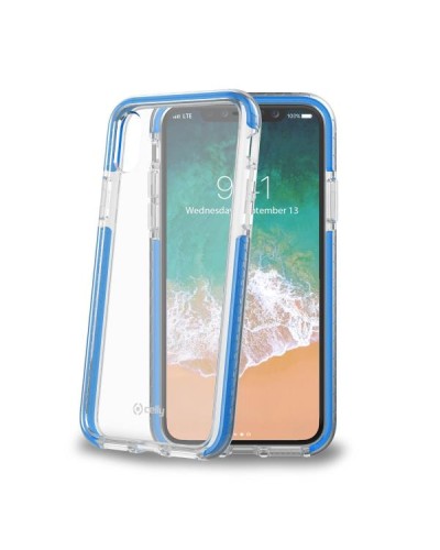 HEXAGON - Cover trasparente azzurro semi rigida, ultra resistente in TPU + Policarbonato compatibile con Apple iPhone Xs/ iPhon