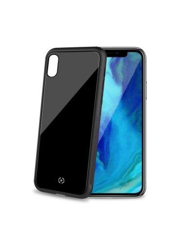 DIAMOND - Cover rigida in vetro temperato anti-graffio e bordi in TPU colore nero compatibile con Apple iPhone Xr