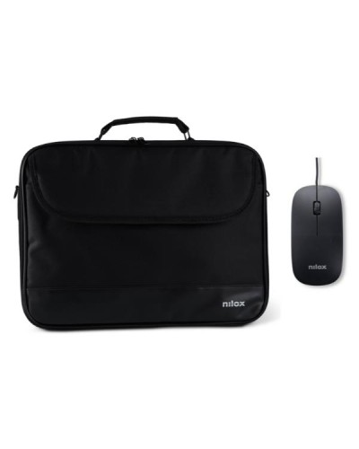 NILOX TECH - Borsa per Notebook/Laptop fino a 15.6", manico e tracolla, cerniera in metallo, interni rinforzati + Mouse ottico 