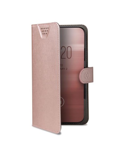 WALLY ONE - Custodia universale a libro colore rosa con fissaggio e sistema rotazione 360° compatibile con tutti gli smartphon